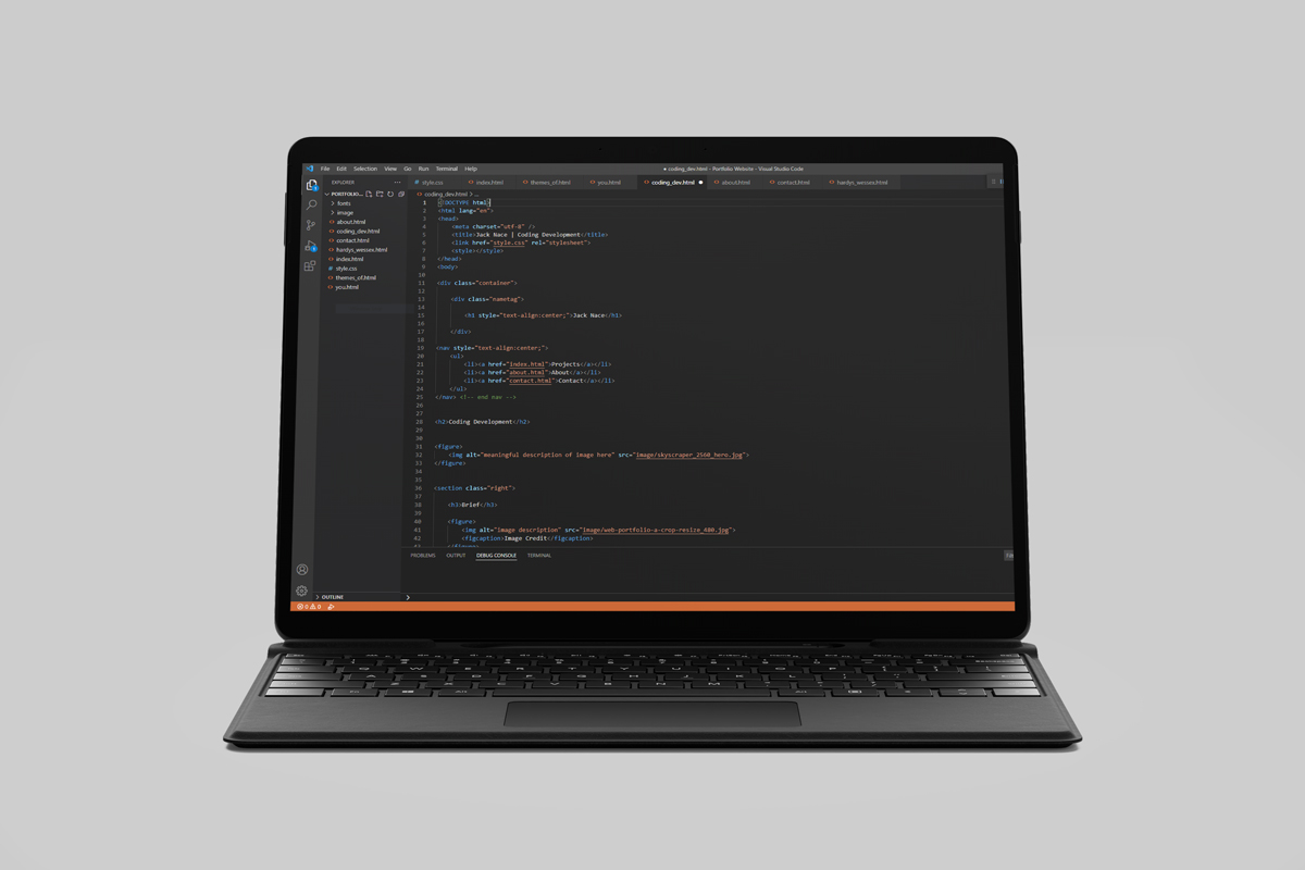 code for the index page mock up